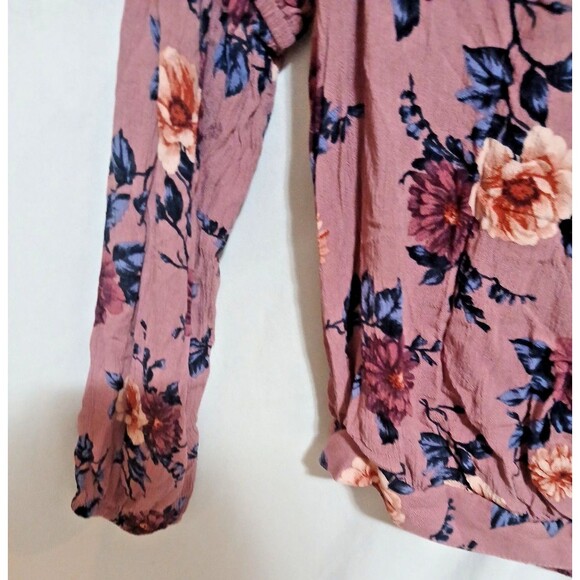 American Eagle Top Small Mauve Pink Floral Crossover Long Sleeve Blouse Womens M - Picture 4 of 8